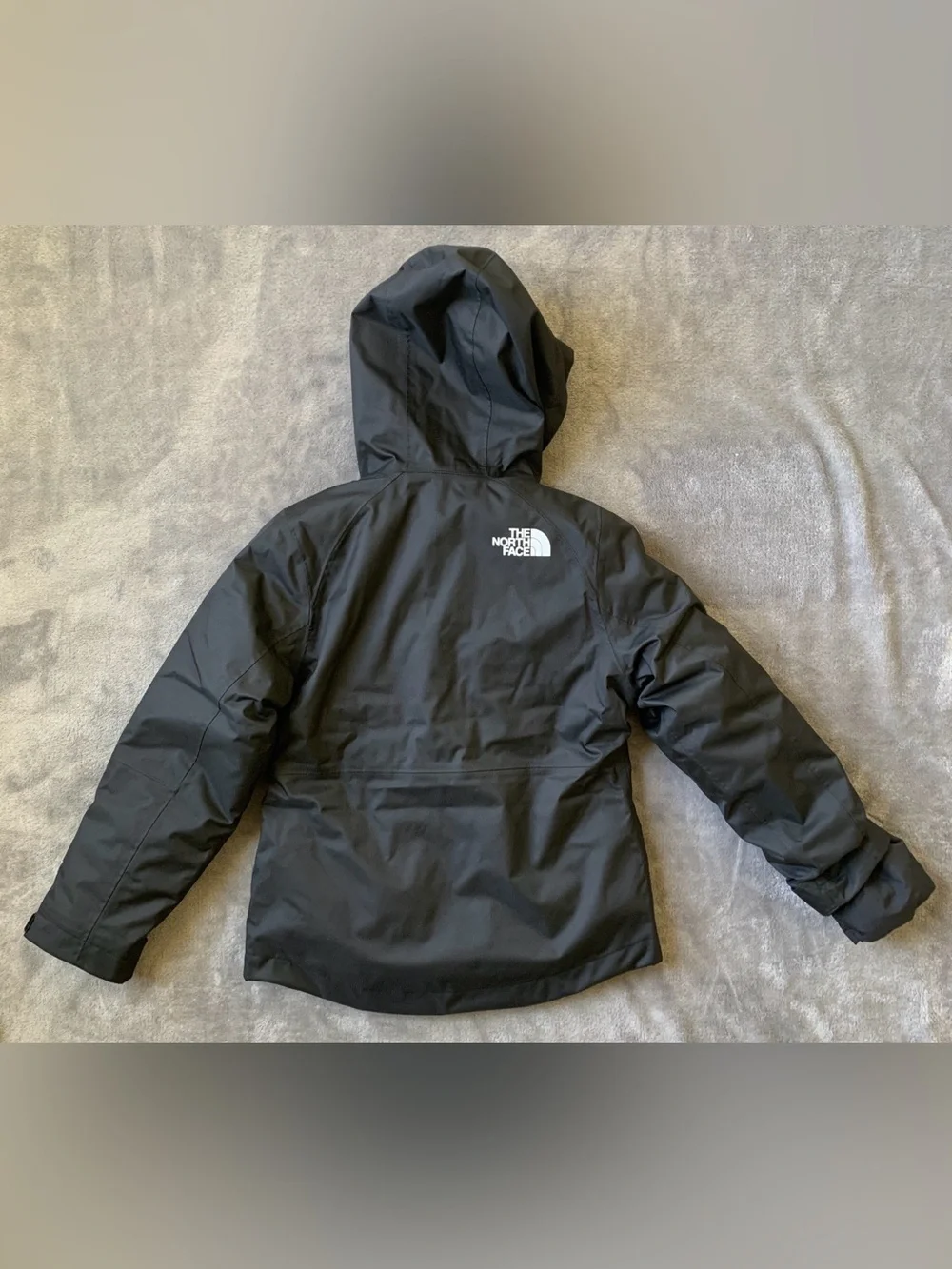 The North Face Black Hooded Jacket with Green Lining & Pink Zippers